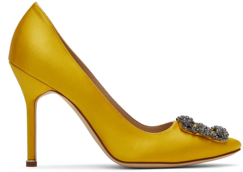 Желтые атласные туфли на каблуке Hangisi Manolo Blahnik