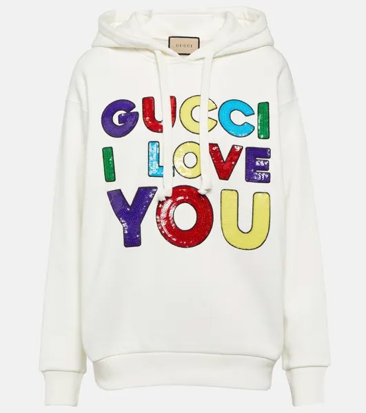 Худи из хлопкового джерси с пайетками GUCCI, разноцветный
