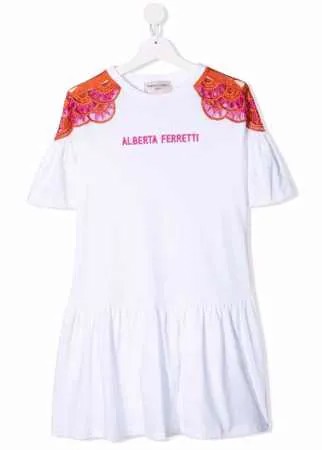 Alberta Ferretti Kids платье-футболка с кружевом