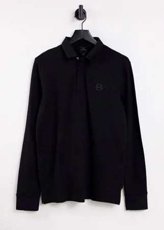 Черный лонгслив-поло с круглым логотипом Armani Exchange
