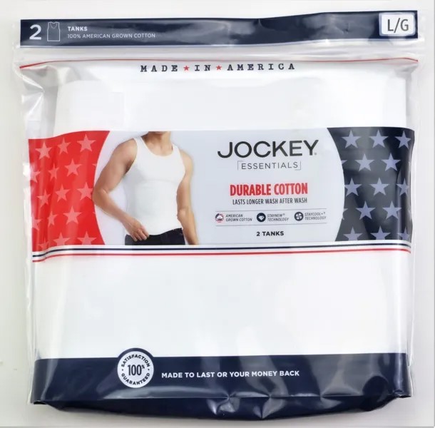 New Jockey Made in America Майка из 100 % хлопка, 2 шт., белая, США