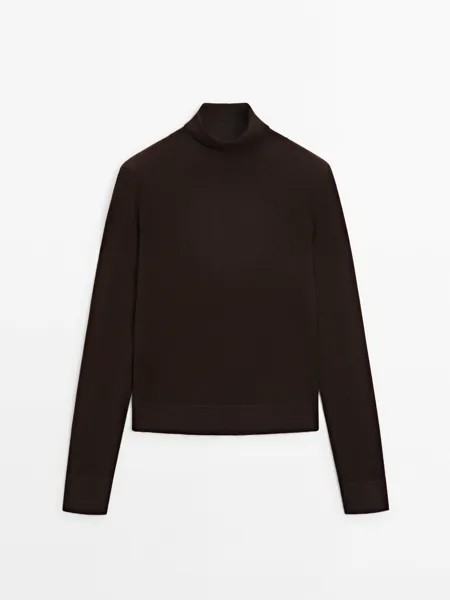 Вязаный джемпер с высоким воротом Massimo Dutti, коричневый
