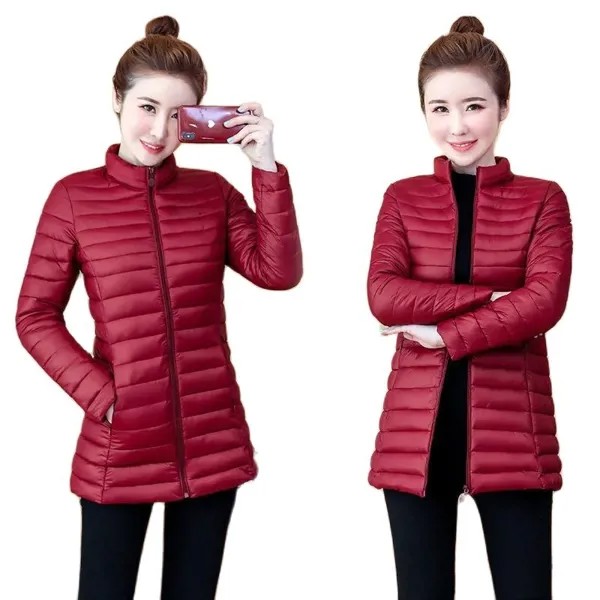 6XL осенне-зимние легкие стеганые куртки, женское повседневное пуховое пальто с воротником-стойкой, Корейская Повседневная парка с хлопково...