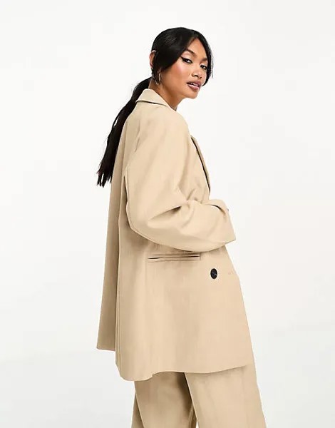 Светло-коричневый двубортный пиджак YAS
