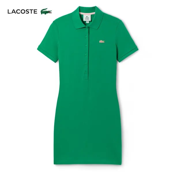 Платье-поло Lacoste с тонкой талией и короткими рукавами, зеленый