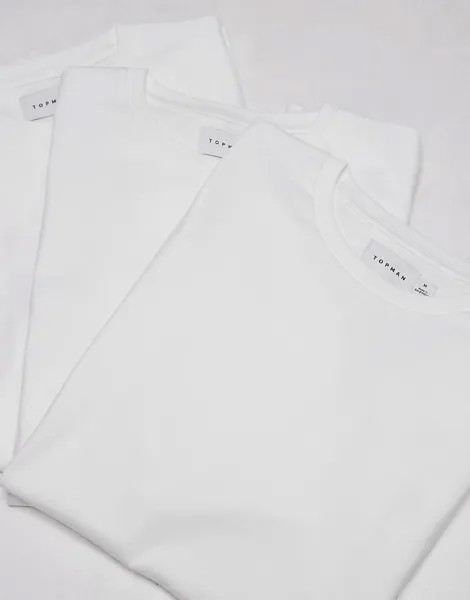 Topman Essential — комплект из 3 белых футболок стандартного кроя