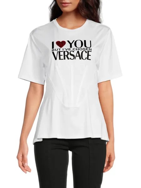 Футболка с логотипом и графическим корсетом Versace, цвет Optical White