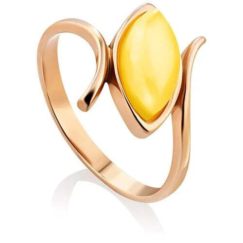 Amberholl Нежное лёгкое кольцо из серебра с позолотой и медового янтаря «Адажио»
