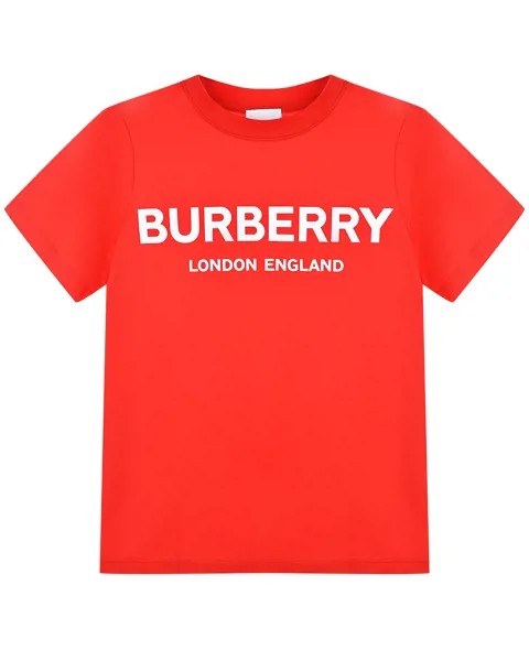 Красная футболка с белым логотипом Burberry детская