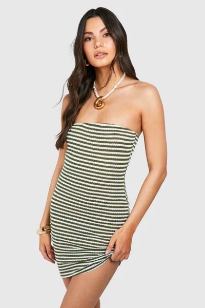 Мини-платье в полоску-бандо boohoo, хаки