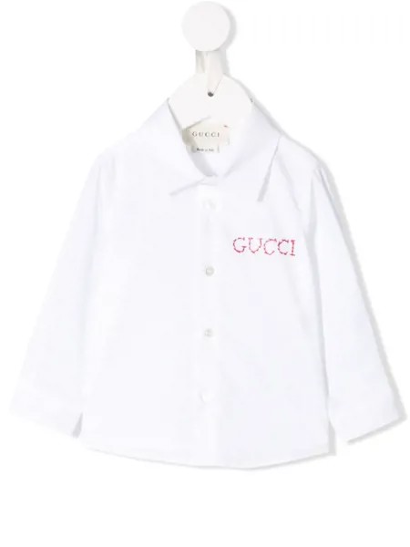 Gucci Kids рубашка с вышитым логотипом