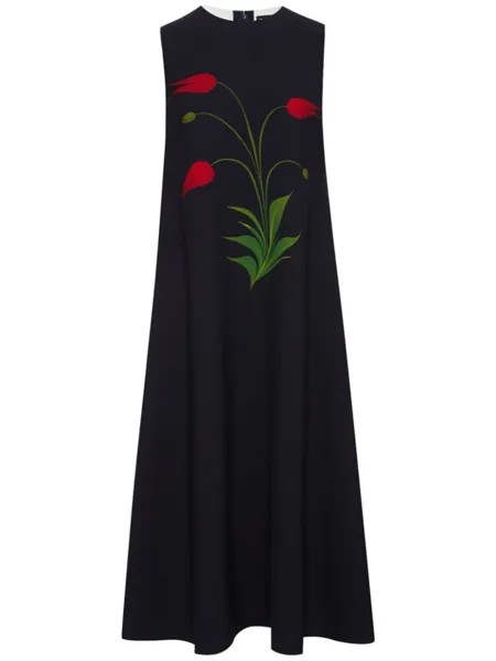 Платье макси с цветочным принтом Tulip Oscar de la Renta, синее
