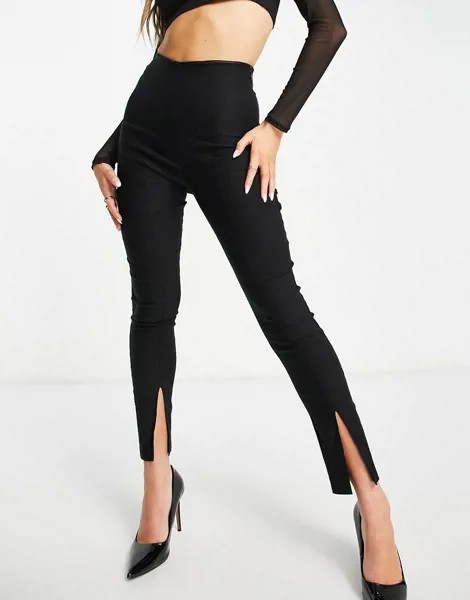 Черные облегающие брюки с завязкой на талии и разрезами спереди от комплекта Vesper-Черный цвет