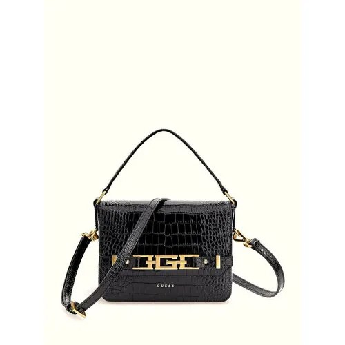 Сумка кросс-боди GUESS, фактура под рептилию, черный