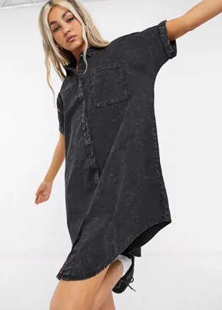 Джинсовое платье-рубашка выбеленного черного цвета Noisy May-Серый