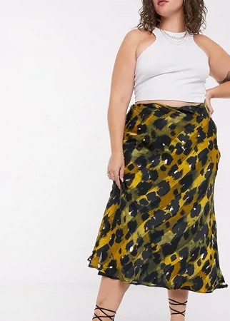 Атласная юбка миди с леопардовым принтом ASOS DESIGN Curve-Многоцветный