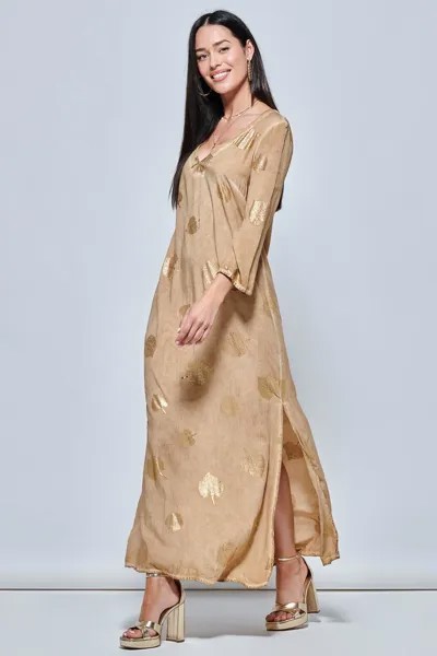 Праздничное платье-туника макси свободного кроя с рукавами 3/4 Jolie Moi, хаки