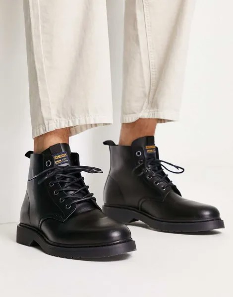Черные кожаные ботинки на шнуровке на массивной подошве Jack & Jones