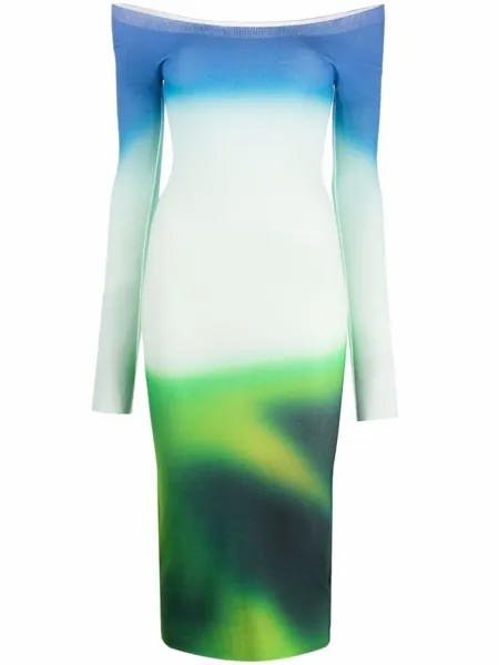 Off-White трикотажное платье Blurred Seamless, зеленый