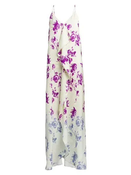 Платье макси с цветочным принтом и рюшами омбре Jil Sander, фиолетовый