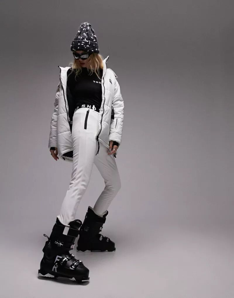 Бежевые эластичные лыжные брюки узкого кроя со стременами Topshop Sno