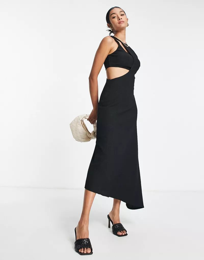 Черное платье-бюстье миди с вырезами Topshop Premium