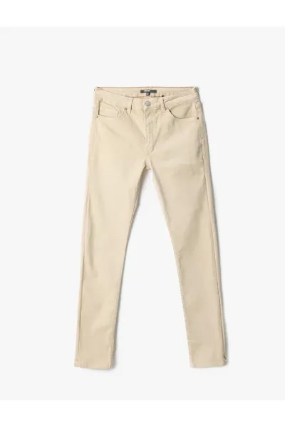 Базовые брюки из габардина с 5 карманами и подробной информацией о пуговицах Koton, экрю