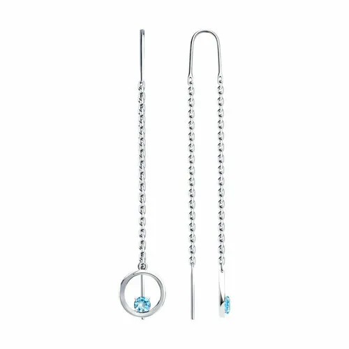 Серьги цепочки Diamant online, серебро, 925 проба, топаз, длина 6.6 см, , голубой