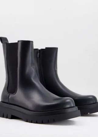 Черные высокие ботинки-челси из искусственной кожи на толстой подошве без застежки Truffle Collection-Черный цвет