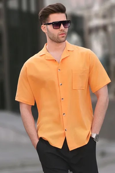 Горчичная базовая мужская рубашка с коротким рукавом 5598 MADMEXT
