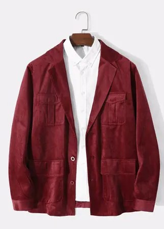 Мужской однобортный однобортный повседневный пиджак с несколькими карманами и лацканами чистого цвета