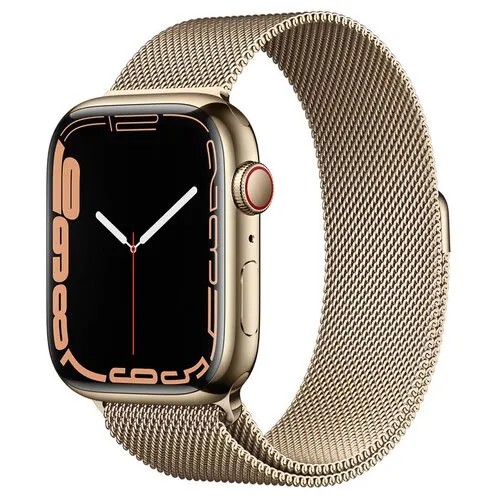 Умные часы Apple Watch Series 7 GPS + Cellular MKJ03FD/A 41мм Gold Stainless Steel Case with Gold Stainless Steel Milanese Loop, золото/золото