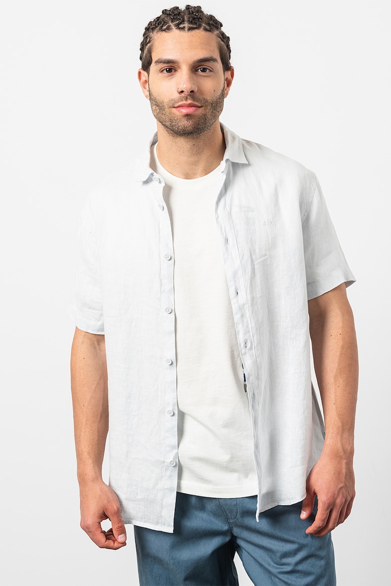Льняная рубашка с короткими рукавами Armani Exchange, синий