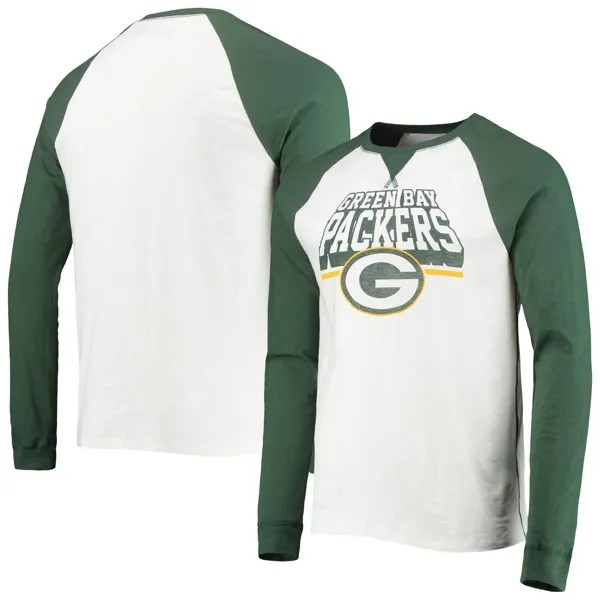 Мужская футболка Junk Food белая/Green Bay Packers с цветными блоками реглан с длинным рукавом