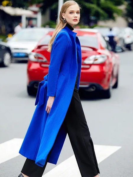 Milanoo Red Winter Coat Long Sleeve Stand Collar Women's Wool Coats