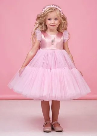 Платье нарядное нежно-розового цвета для девочек с многослойной юбкой 