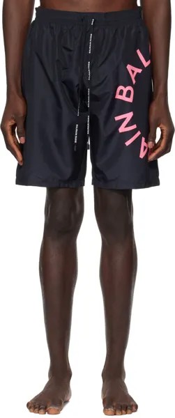 Черные шорты для плавания с принтом Balmain, цвет Black/Fluo pink