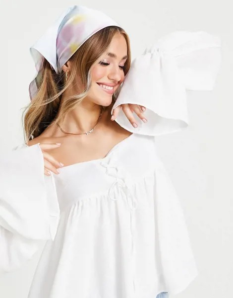 Белая шифоновая блузка с объемными рукавами In The Style x Lorna Luxe-Белый