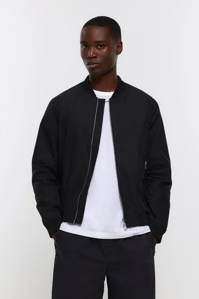Бомбер стандартного кроя на молнии River Island, черный