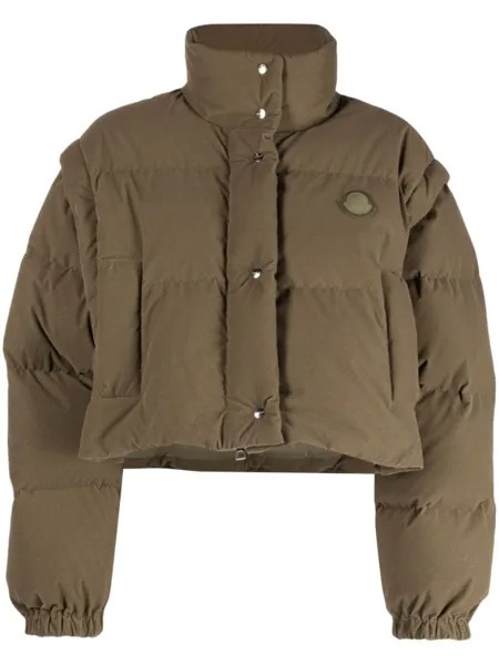 Moncler пуховик с нашивкой-логотипом, зеленый