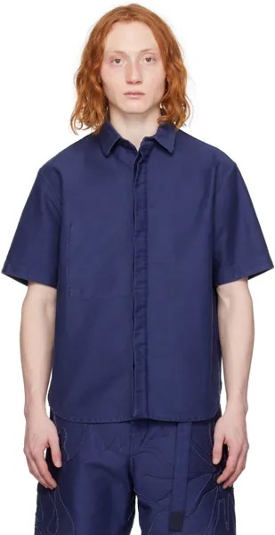Синяя рубашка с накладным карманом Sacai