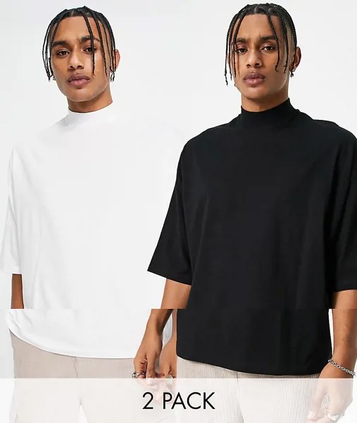 Набор из 2 oversized-футболок разных цветов с высоким воротником ASOS DESIGN-Разноцветный