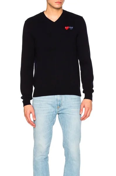 Свитер Comme des Garçons V Neck Double Emblem, синий
