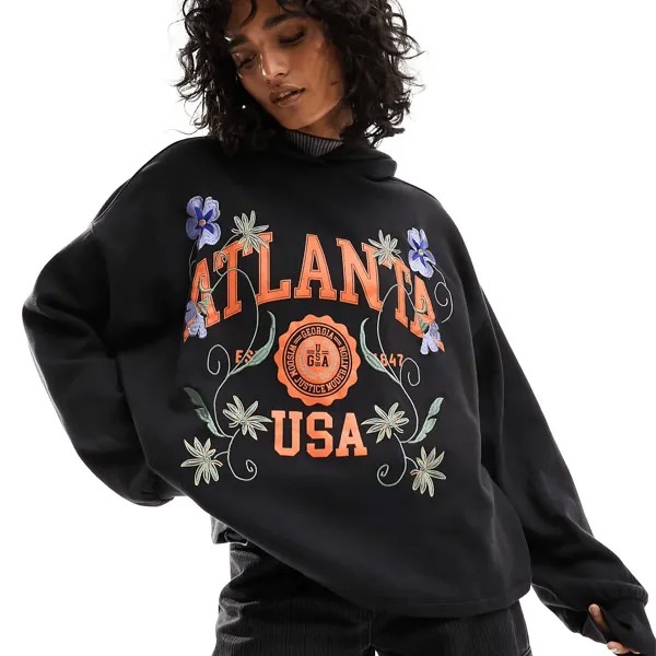 Толстовка Asos Design Oversized With Embroidered Atlanta Graphic, черный