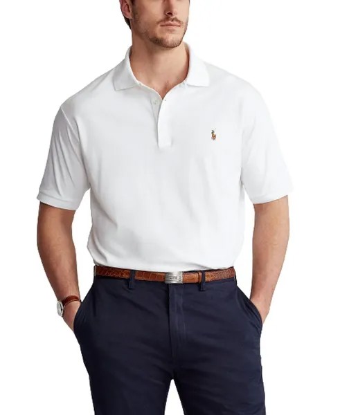 Мужская футболка-поло классического кроя из мягкого хлопка большого и высокого роста Polo Ralph Lauren, белый