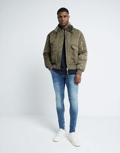 Синие джинсы скинни с напылением River Island - средние