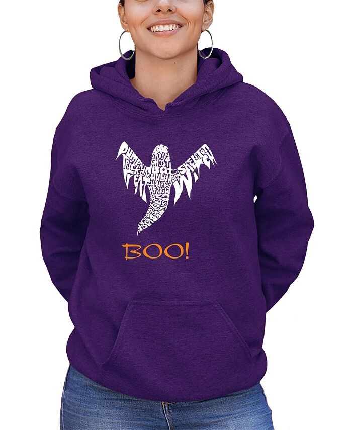 Женская толстовка с капюшоном Halloween Ghost Word Art LA Pop Art, фиолетовый