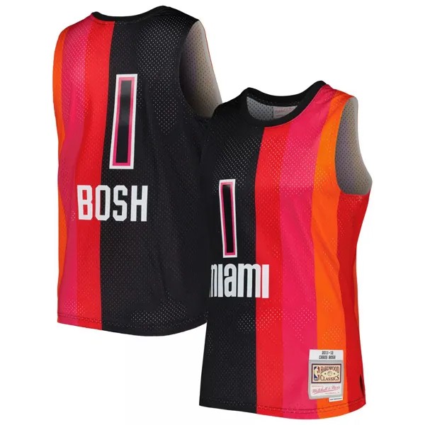 Мужская майка Mitchell & Ness Chris Bosh черно-красная Miami Heat Hardwood Classics 2011-12 Split Swingman