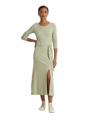 Женское зеленое платье миди с завязками и поясом RALPH LAUREN без подкладки с длинными рукавами S\P