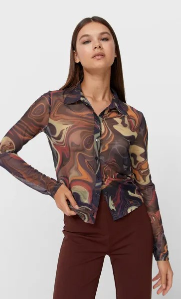 Stradivarius Рубашка Из Прозрачной Ткани Черный S